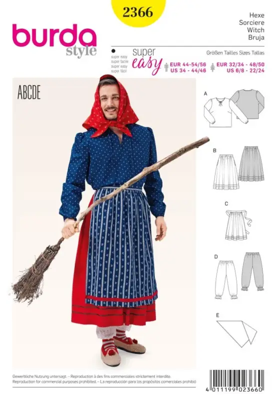 Schnittmuster Burda 2366 Schnittmuster Karneval Fasching Herren Hexen Kostüm Neu