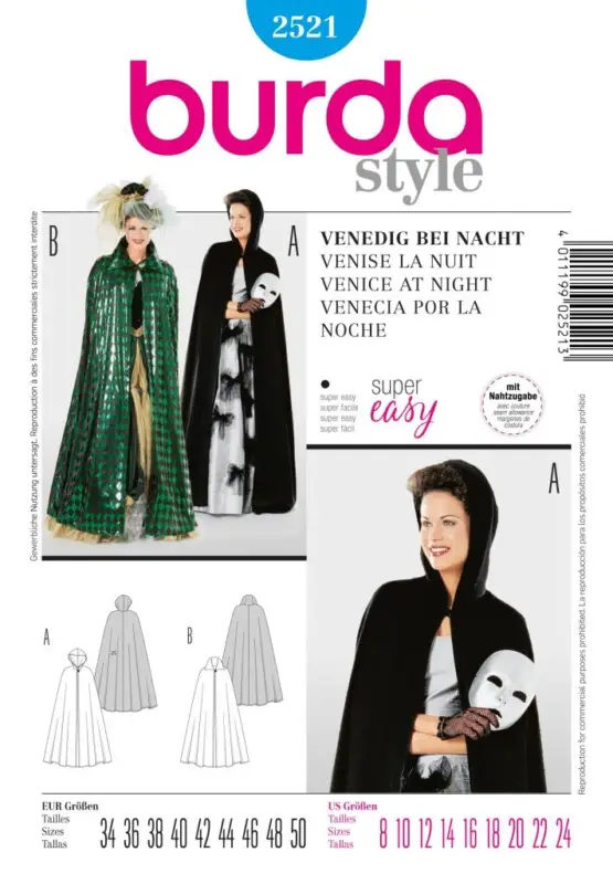 Ausverkauf Schnittmuster Burda 2521 Kostüm Fasching Karneval Venedig