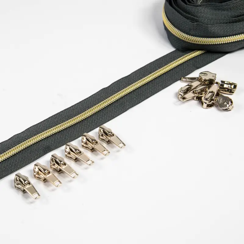 Reißverschluss 6,5 mm Raupe dunkelgrau / gold - 3 Meter plus 12 Zipper Direkt Vom Hersteller