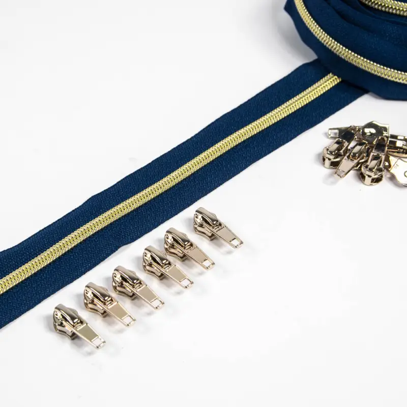 Reißverschluss 6,5 mm Raupe marine / gold - 3 Meter plus 12 Zipper Bestseller