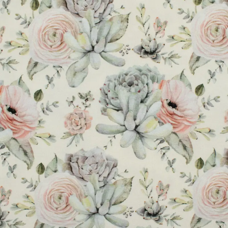 Baumwolljersey Digitaldruck Blumenbouquet natur Günstig