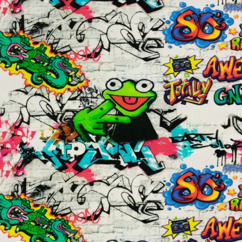 Baumwolljersey Digitaldruck Graffiti Frosch bunt Billig
