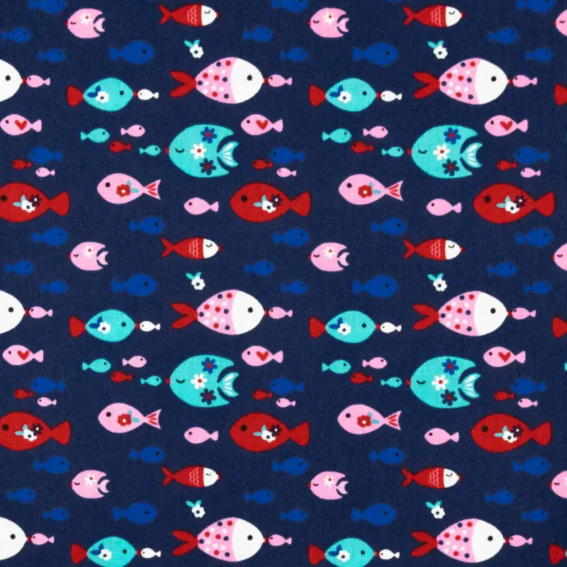 Baumwollstoff kleine Fische marine Markenware