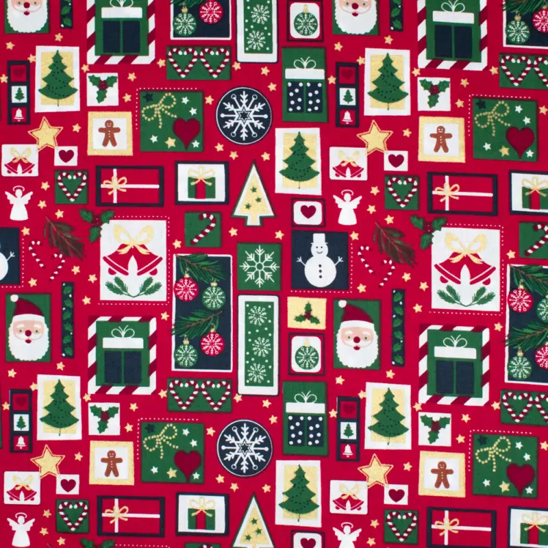 Baumwollstoff Popeline Weihnachts Patchwork rot Direktkauf