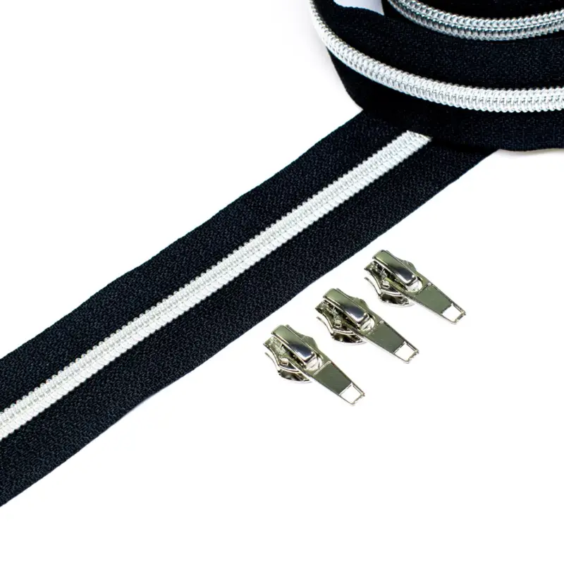 Reißverschluss 6,5 mm Raupe silber - 1 Meter plus 3 Zipper Mega-Angebot