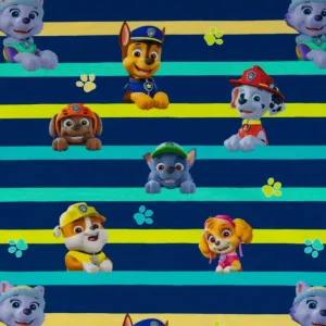 Baumwolljersey Digitaldruck Paw Patrol auf Streifen marine Begrenztes Angebot