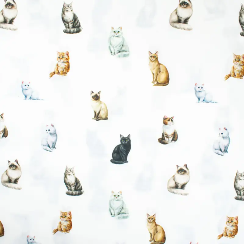 Baumwollstoff Digitaldruck Cretonne Katzen weiß Solange Der Vorrat Reicht
