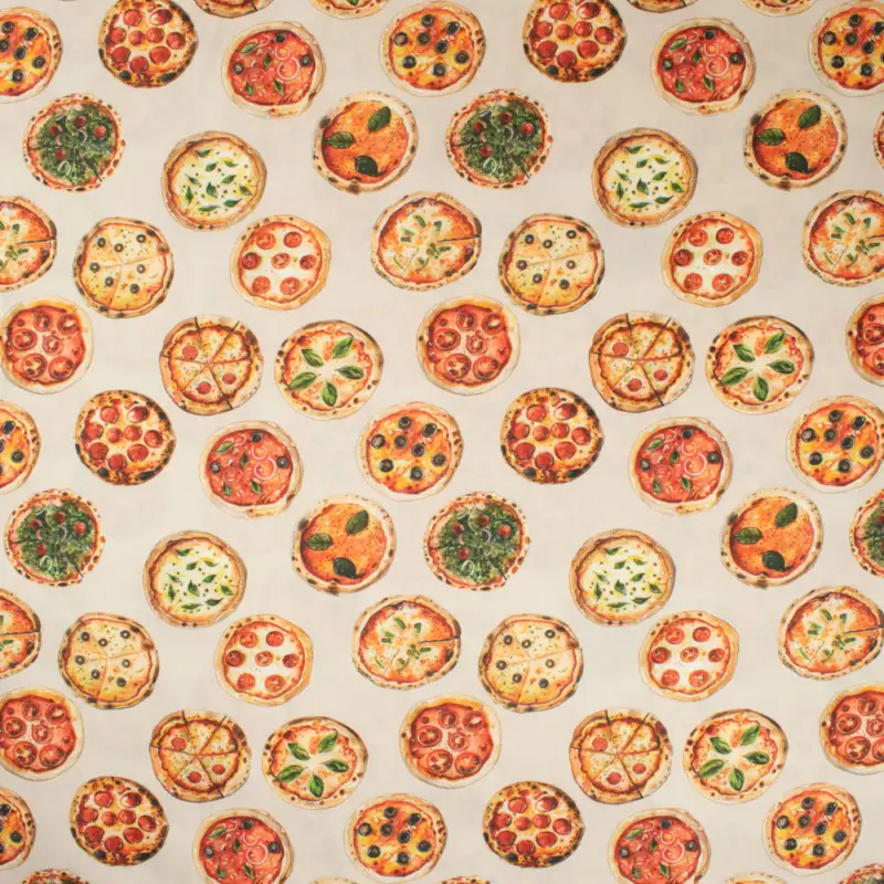 Baumwollstoff Cretonne Merzeresiert Digital Pizza beige Super-Preis