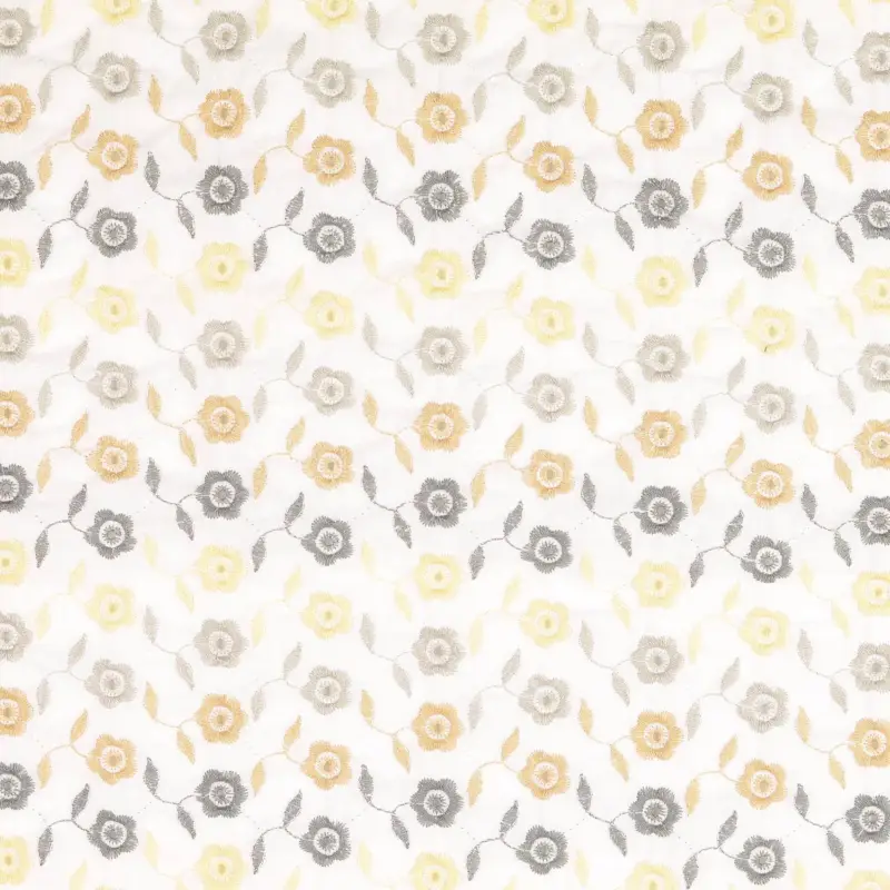 Baumwollstoff Popeline Lochstickerei Blumen beige grau Preiswert