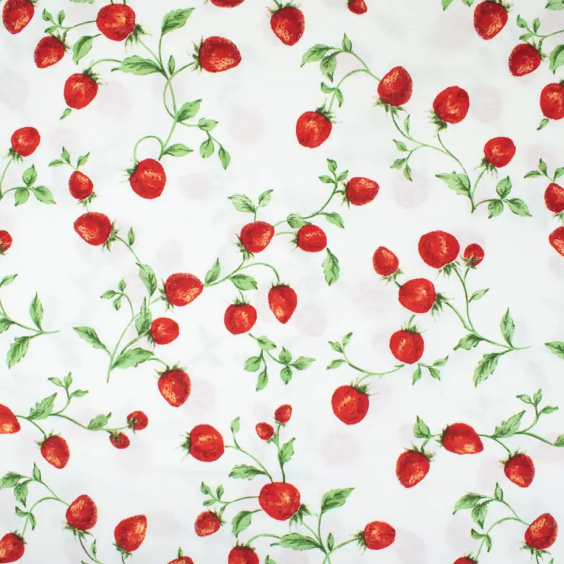 Dekostoff Erdbeeren weiß Sofort Bestellen