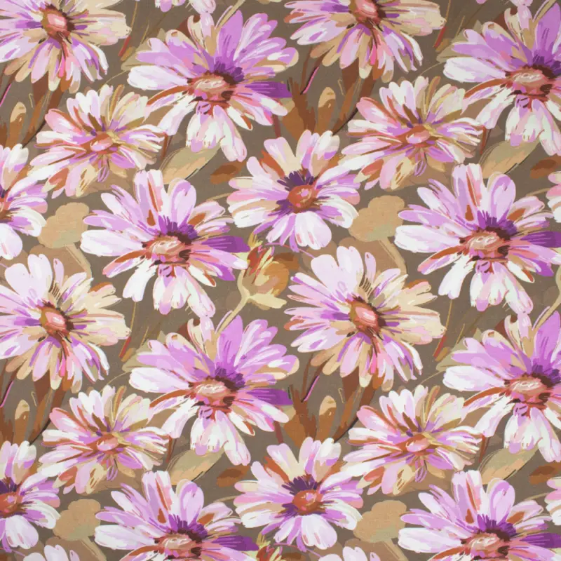 Baumwolljersey Digitaldruck Blumen dunkelbeige Saisonangebot
