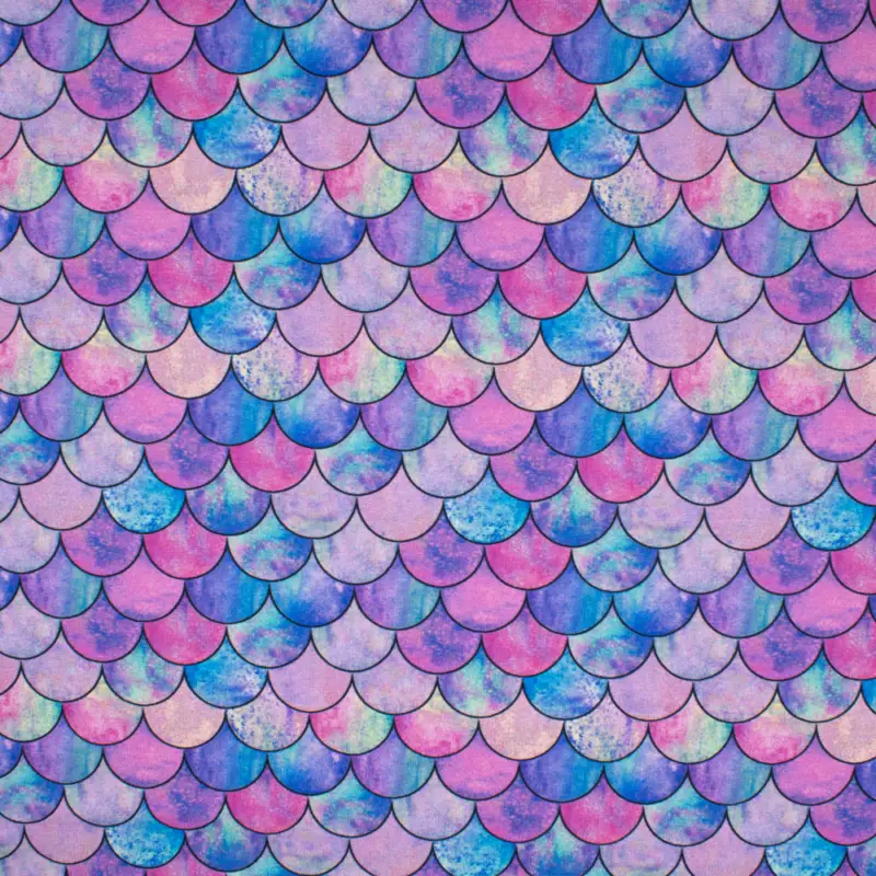 Baumwolljersey Digitaldruck Meerjungfrau Schuppen pink blau Wochenendangebot