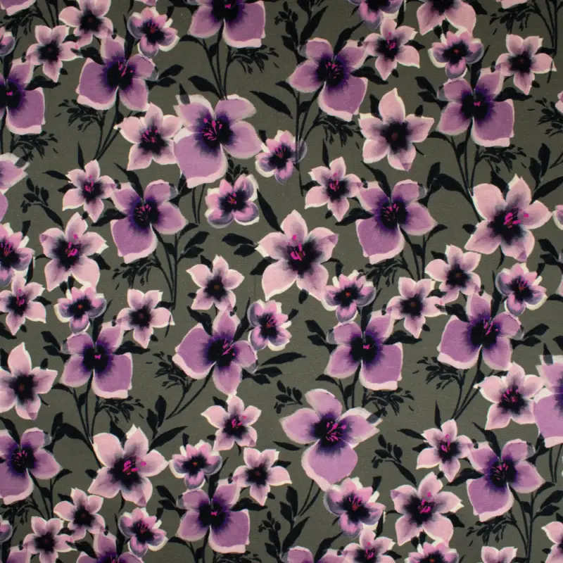 Angebot French Terry Digital Blumen dunkelgrün