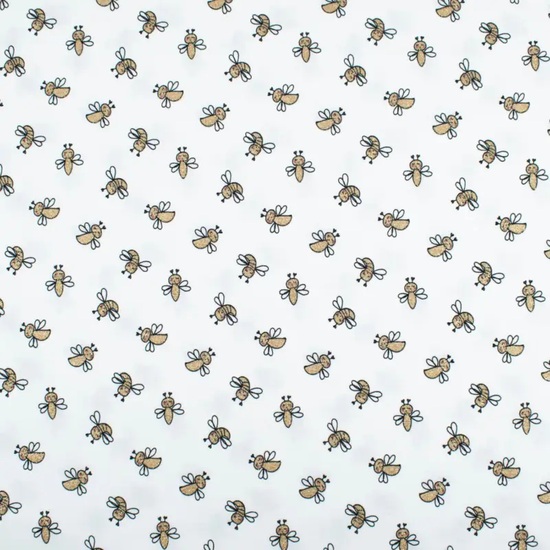Baumwolljersey Glitzer Bienen weiß gold Preisknaller