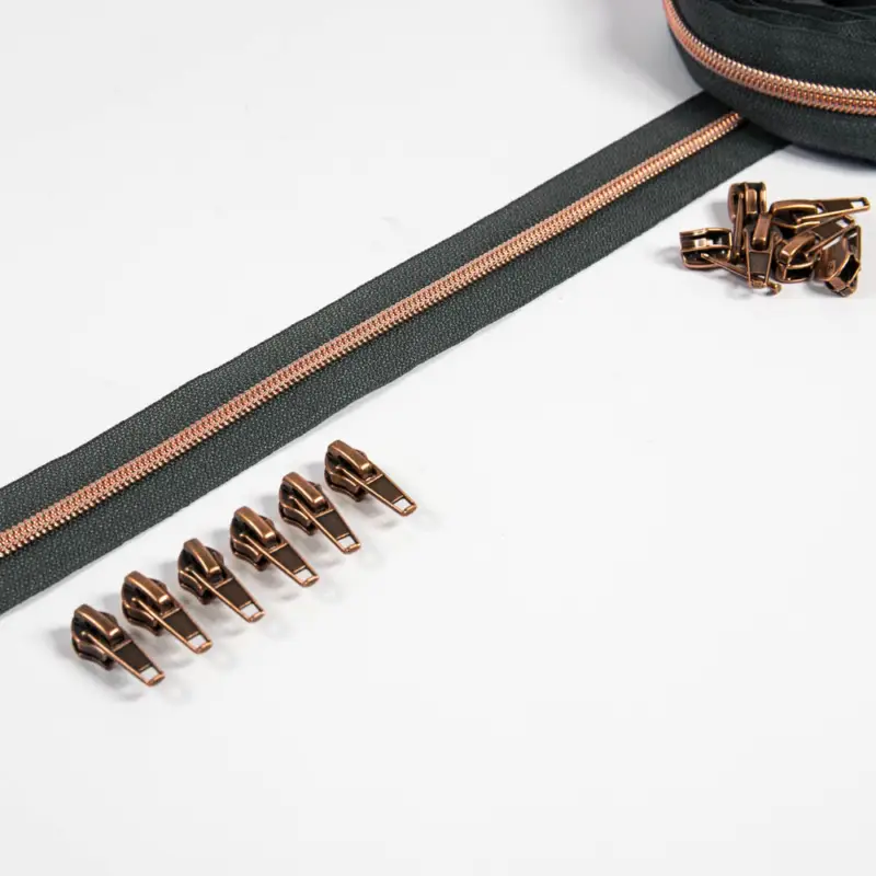 Reißverschluss 6,5 mm Raupe grau / kupfer - 3 Meter plus 12 Zipper Begrenztes Angebot