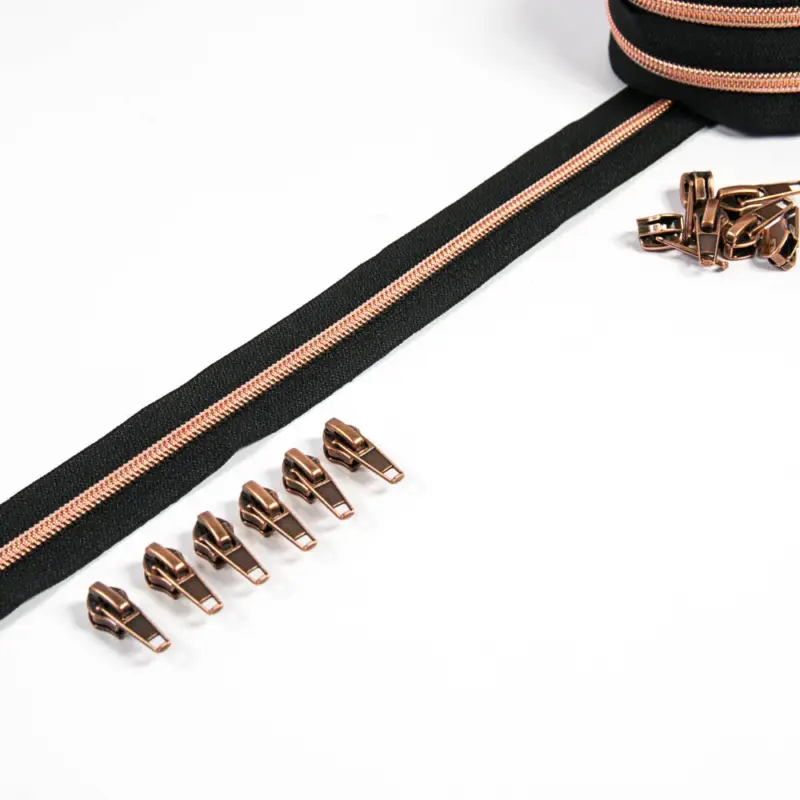Reißverschluss 6,5 mm Raupe schwarz / kupfer - 3 Meter plus 12 Zipper Bestseller