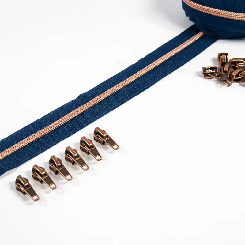Solange Der Vorrat Reicht Reißverschluss 6,5 mm Raupe marine / kupfer - 3 Meter plus 12 Zipper