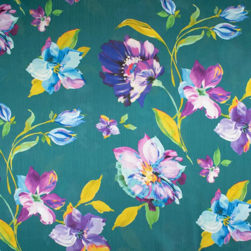 Crinkle Chiffon Digitaldruck Blumen petrol Sofort Bestellen