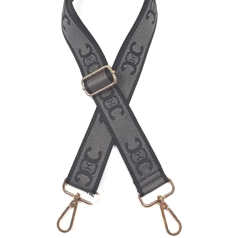 Neue Kollektion Fertiger Taschengurt 38 mm Schriftzug grau / schwarz