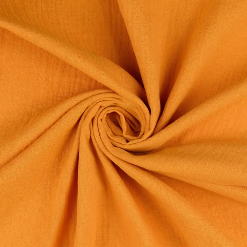 Billig Baumwollstoff Double Gauze Musselin uni senfgelb