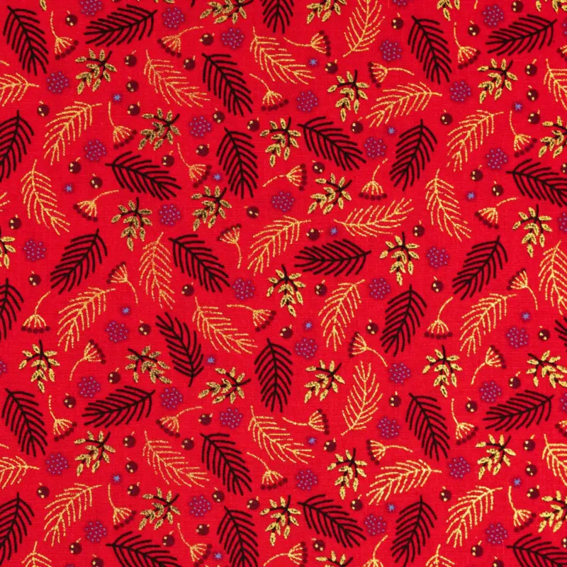 Baumwollstoff Tannenzweige rot Online Kaufen