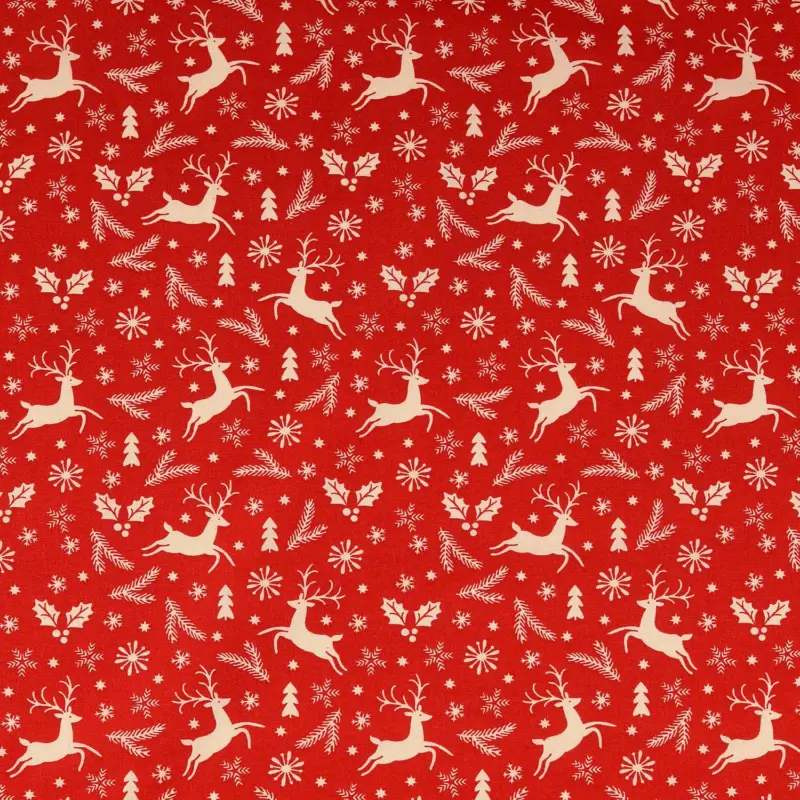 Baumwollstoff Cretonne Hirsche rot Neu
