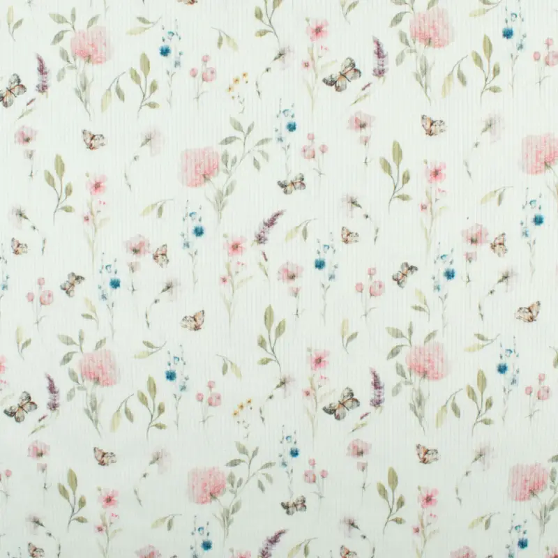 Bestseller Baumwolljersey gerippt Digitaldruck Blumenwiese creme