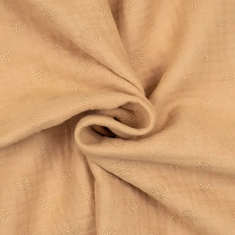 Baumwollstoff Double Gauze Musselin Foliendruck Tupfen soft mango Preisknaller