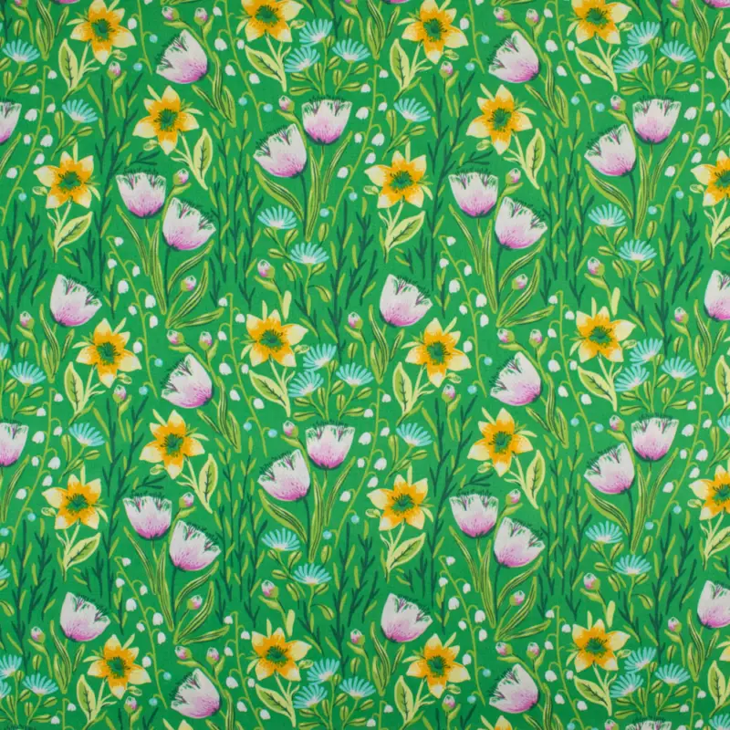 Baumwollstoff Cretonne Blumenwiese grün Neu