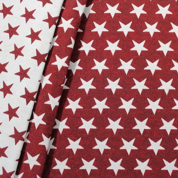 Sonderangebot Jacquard Dekostoff Doubleface "Stars" Farbe Rot-Weiss