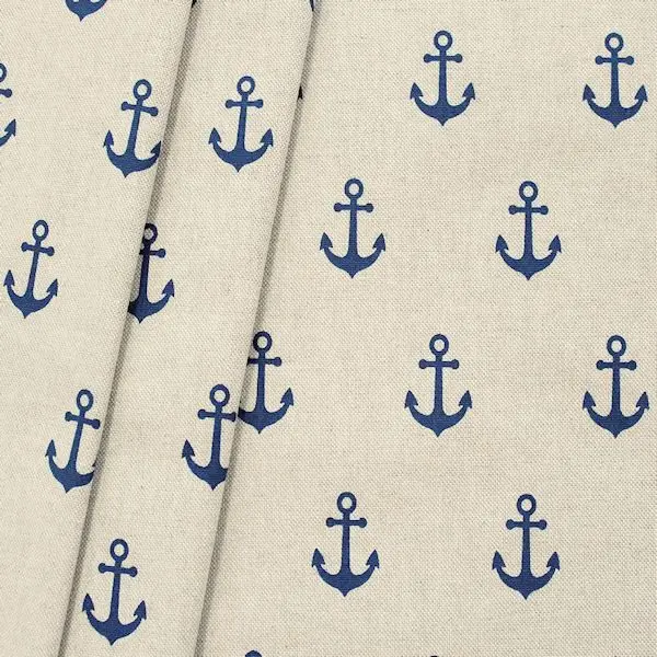 Preis Gesenkt Dekostoff "Anker groß" Farbe Natur-Blau