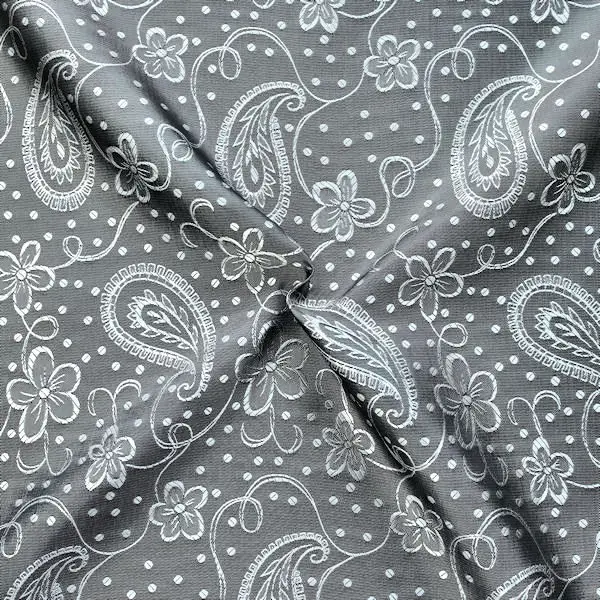 Nur Für Kurze Zeit Futterstoff Jacquard "Blumen Paisley 3" Farbe Grau-Silber