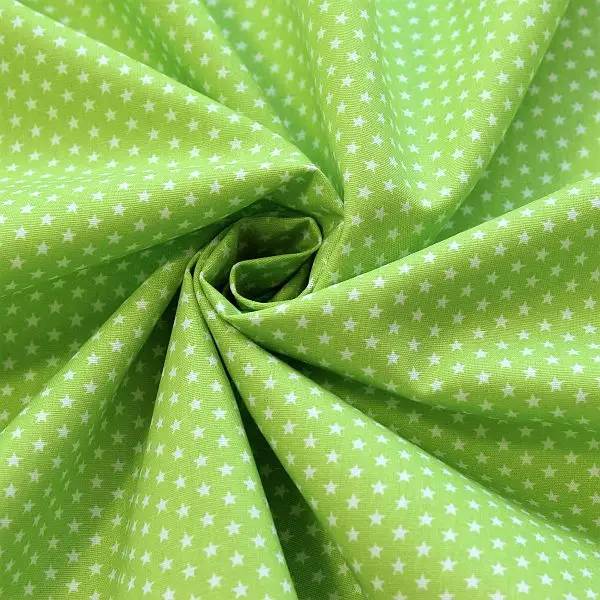 100% Baumwollstoff "Sterne mini" Farbe Lind-Grün Weiss Preiswert