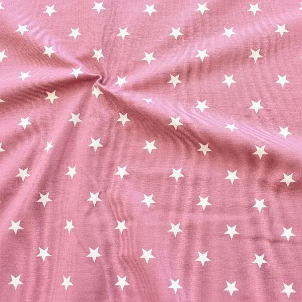Preiswert Baumwoll Stretch Jersey "Classic Stars 2" Farbe Alt Rosa-Weiss