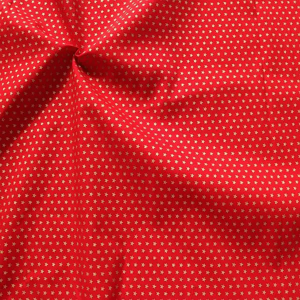 100% Baumwolle Popeline "Gold Sterne klein" Farbe Rot Markenware