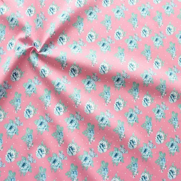 Zertifiziert 100% Baumwolle Popeline "Rosen & Punkte" Farbe Rosa