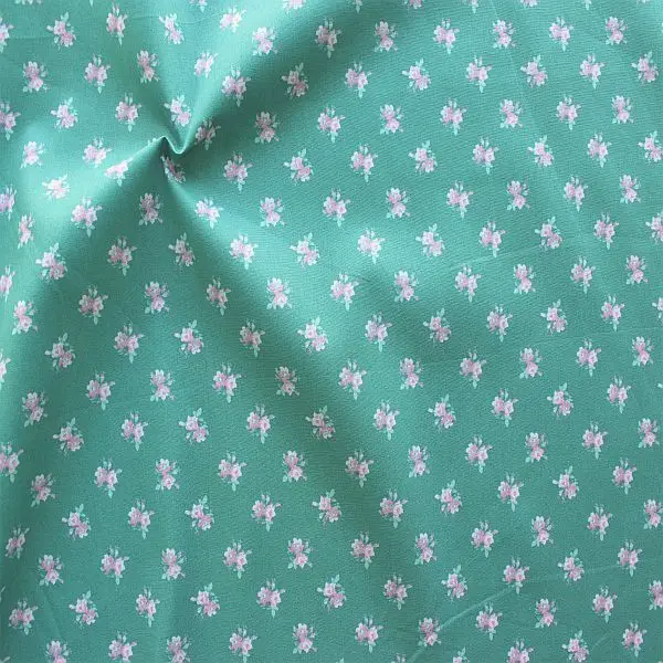100% Baumwolle Popeline "Folklore Blüten" Farbe Mint-Petrol Schneller Versand