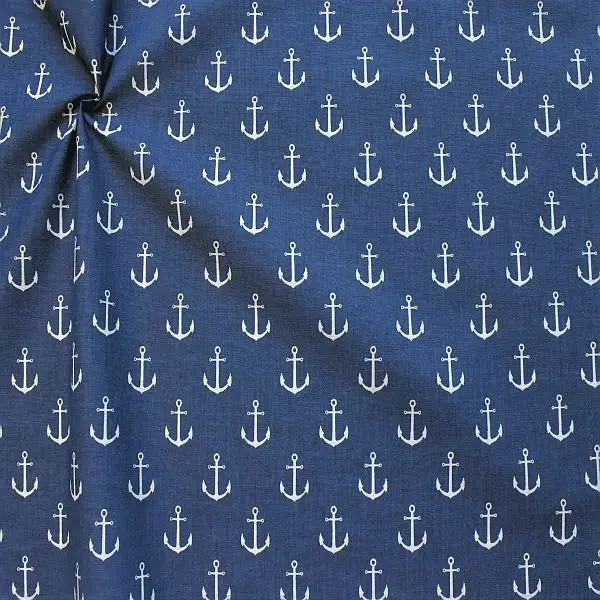Solange Der Vorrat Reicht 100% Baumwolle Popeline "Anker groß 4" Farbe Dunkel-Blau Weiss