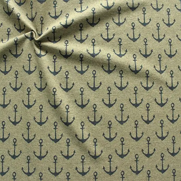 Sweatshirt Baumwollstoff French Terry "Anker Used Look" Farbe Khaki meliert Markenware