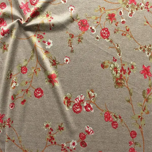 Preis Gesenkt Feinstrick Jersey "Blütenzweige & Tupfen" Farbe Taupe