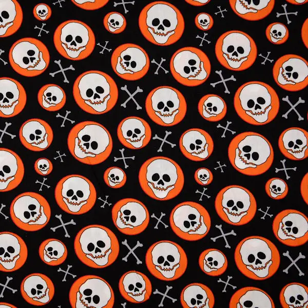 100% Baumwolle Popeline "Skulls & Bones" Farbe Schwarz-Orange Beliebt