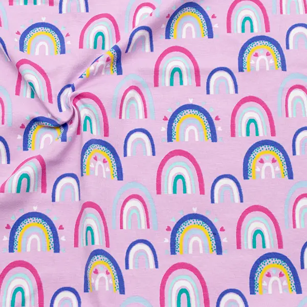 Neuheit Baumwoll Stretch Jersey "Rainbow Love" Farbe Flieder