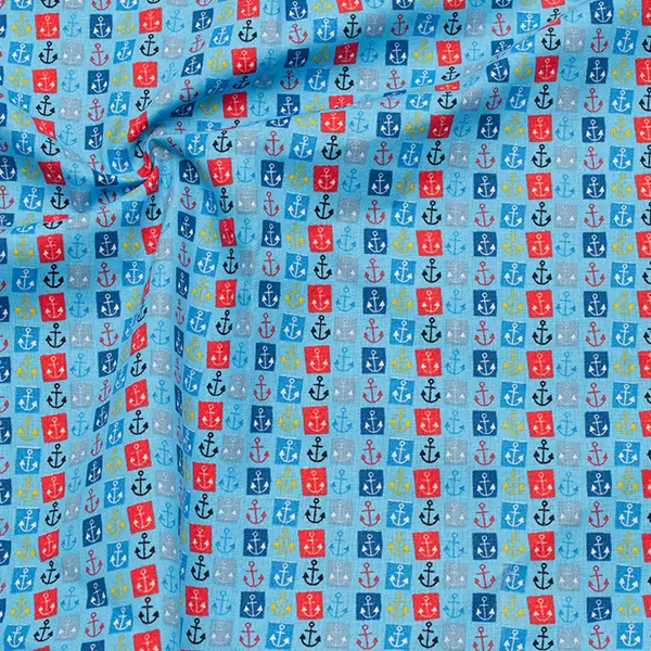 Versand Am Gleichen Tag 100% Baumwolle Popeline "Anker im Quadrat" Farbe Hell-Blau