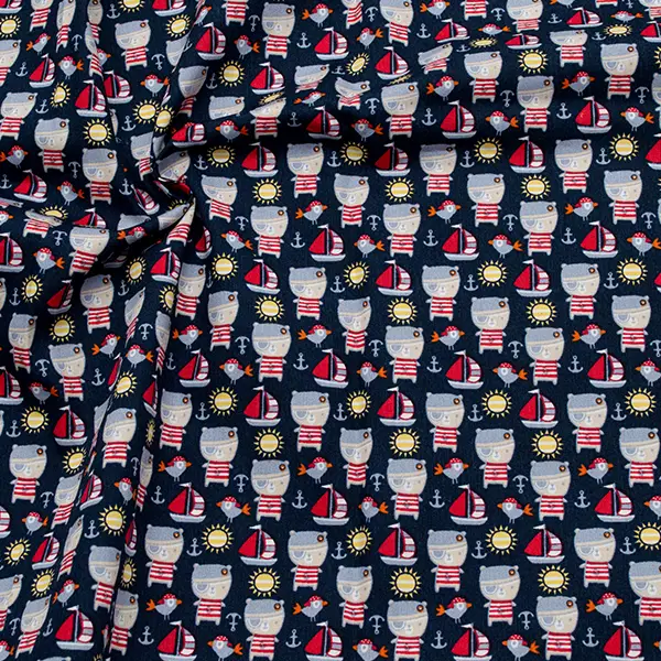 100% Baumwolle Popeline "Piratenbär" Farbe Marine-Blau Begrenztes Angebot