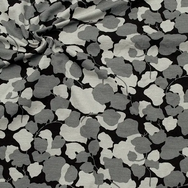 Wochenendangebot Viskose Stretch Jersey "Shadow Leaves" Farbe Schwarz