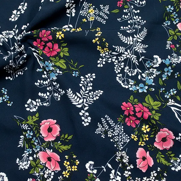 Schneller Versand Polyester Crêpe Georgette "Blumenzauber" Farbe Dunkel-Blau