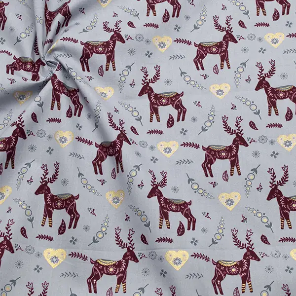 100% Baumwolle Popeline "Rentier Weihnachtszauber" Farbe Grau Knallerangebot