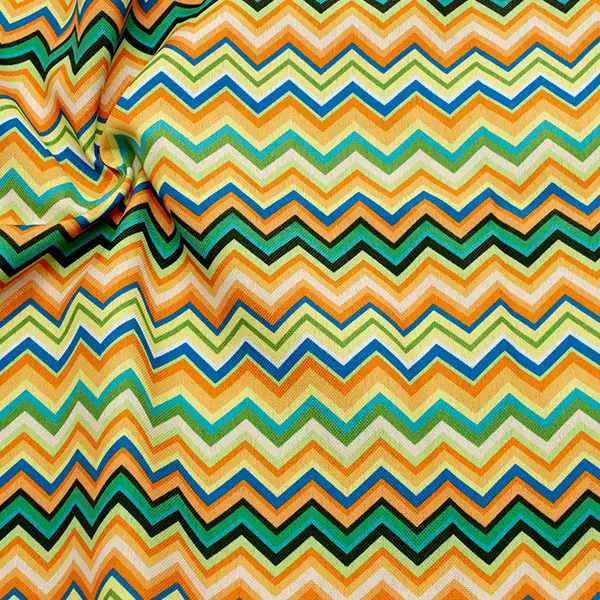Zertifiziert Dekostoff "Zick Zack Streifen" Farbe Grün-Multicolor