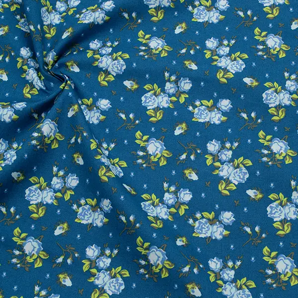 Top-Seller 100% Baumwolle Popeline "Rosenblüten 5" Farbe Dunkel-Blau