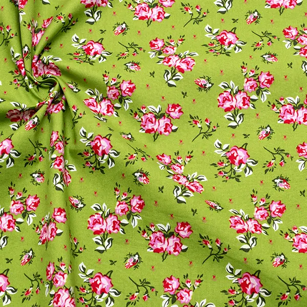 100% Baumwolle Popeline "Rosenblüten 5" Grün Neu